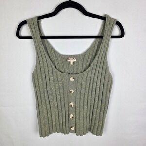 Hem & Thread Sage Green Ribbed Knit Button Front Crop Tank Top Vest Large spring